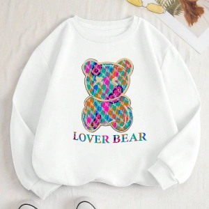 Bear & Letter Graphic Lined Sweatshirt Beyaz