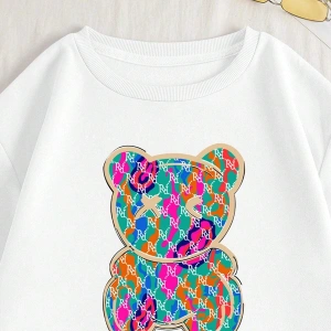 Bear & Letter Graphic Lined Sweatshirt Beyaz