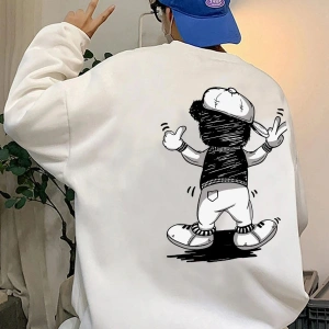 BEAR Oversize Bisiklet Yaka Pamuklu Sweatshirt Beyaz