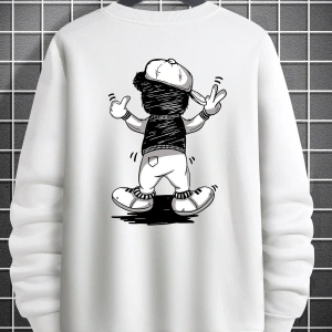 BEAR Oversize Bisiklet Yaka Pamuklu Sweatshirt Beyaz