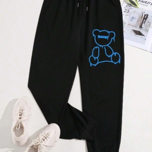 Bear Print Drawstring Waist 4 Mevsim Eşofman