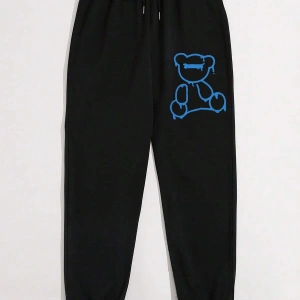 Bear Print Drawstring Waist 4 Mevsim Eşofman