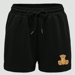 Bear Print Drawstring Waist Şort