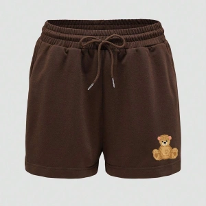 Bear Print Drawstring Waist Şort