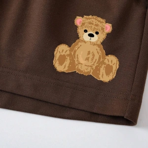 Bear Print Drawstring Waist Şort