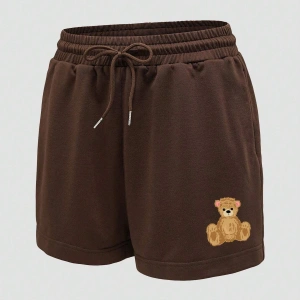 Bear Print Drawstring Waist Şort