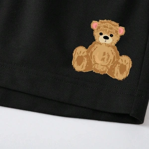 Bear Print Drawstring Waist Şort
