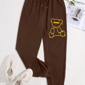 Bear Print Tie Waist 4 Mevsim Eşofman