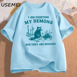 Ben benim Demons rakun Meme T shirt mücadele ediyorum komik grafik baskılı tişört erkek kadın 2856