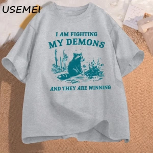 Ben benim Demons rakun Meme T shirt mücadele ediyorum komik grafik baskılı tişört erkek kadın 2856