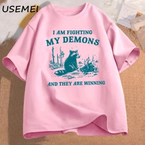 Ben benim Demons rakun Meme T shirt mücadele ediyorum komik grafik baskılı tişört erkek kadın 2856