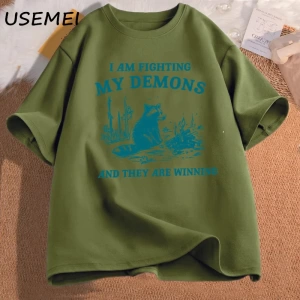 Ben benim Demons rakun Meme T shirt mücadele ediyorum komik grafik baskılı tişört erkek kadın 2856