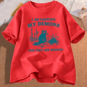 Ben benim Demons rakun Meme T shirt mücadele ediyorum komik grafik baskılı tişört erkek kadın 2856