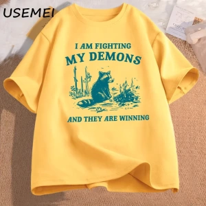 Ben benim Demons rakun Meme T shirt mücadele ediyorum komik grafik baskılı tişört erkek kadın 2856