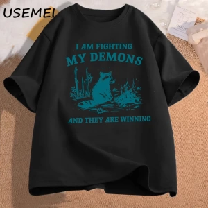 Ben benim Demons rakun Meme T shirt mücadele ediyorum komik grafik baskılı tişört erkek kadın 2856