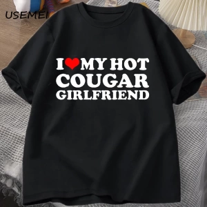 Ben benim sıcak Cougar kız arkadaşı T-Shirt erkekler komik benim Gf bir Cougar baskılı T Shir 2916