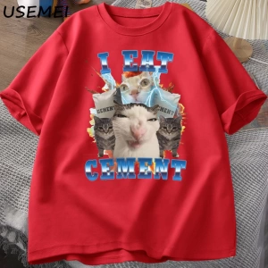 Ben çimento komik kedi Meme Tee pamuk kısa kollu aptal çirkin kediler baskılı T Shirt