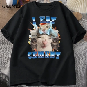 Ben çimento komik kedi Meme Tee pamuk kısa kollu aptal çirkin kediler baskılı T Shirt