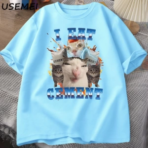 Ben çimento komik kedi Meme Tee pamuk kısa kollu aptal çirkin kediler baskılı T Shirt