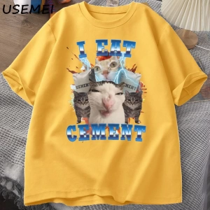 Ben çimento komik kedi Meme Tee pamuk kısa kollu aptal çirkin kediler baskılı T Shirt