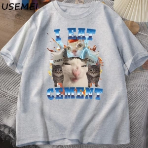 Ben çimento komik kedi Meme Tee pamuk kısa kollu aptal çirkin kediler baskılı T Shirt