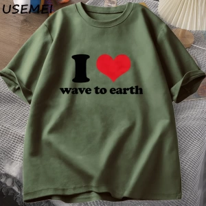 Ben dünyaya dalga seviyorum T-Shirt erkekler kadınlar ben kalp dalga toprağa grafikli tişört  2964