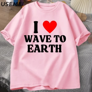 Ben dünyaya dalga seviyorum T-Shirt erkekler kadınlar ben kalp dalga toprağa grafikli tişört  2964