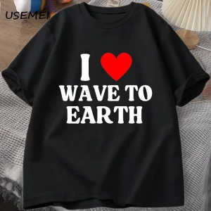 Ben dünyaya dalga seviyorum T-Shirt erkekler kadınlar ben kalp dalga toprağa grafikli tişört  2964