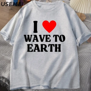 Ben dünyaya dalga seviyorum T-Shirt erkekler kadınlar ben kalp dalga toprağa grafikli tişört  2964