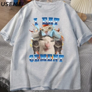 Ben Yiyorum Çimento Komik Kedi Meme TeePamuk Kısa Kollu Aptal Çirkin Kediler Baskılı  2816