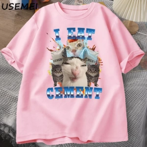 Ben Yiyorum Çimento Komik Kedi Meme TeePamuk Kısa Kollu Aptal Çirkin Kediler Baskılı  2816