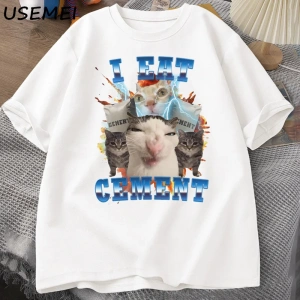 Ben Yiyorum Çimento Komik Kedi Meme TeePamuk Kısa Kollu Aptal Çirkin Kediler Baskılı  2816