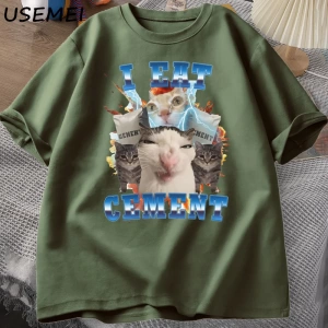 Ben Yiyorum Çimento Komik Kedi Meme TeePamuk Kısa Kollu Aptal Çirkin Kediler Baskılı  2816