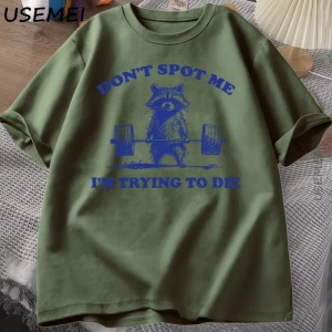 Beni Noktmayın Ben Ölmeye Çalışıyorum T Shirt Komik Rakun Halterci T-Shirt Rahat Kısa Kollu P 3081