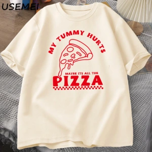 Benim Karın Acıyor T-Shirt Büyük Boy Pizza Komik Pamuk Kısa Kollu TKadın Erkek Rahat 2881