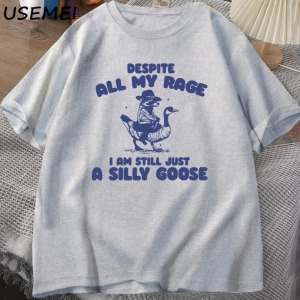 Benim Öfke Despite Ben Hala Aptal Kaz T-Shirt Garip Meme T-Shirt Komik Kaz Tshirt Pamuk Kısa