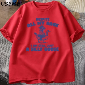 Benim Öfke Despite Ben Hala Aptal Kaz T-Shirt Garip Meme T-Shirt Komik Kaz Tshirt Pamuk Kısa
