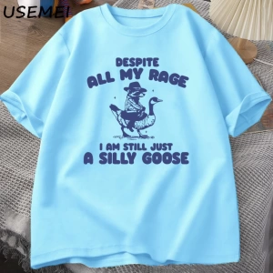 Benim Öfke Despite Ben Hala Aptal Kaz T-Shirt Garip Meme T-Shirt Komik Kaz Tshirt Pamuk Kısa