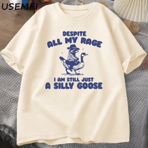 Benim Öfke Despite Ben Hala Aptal Kaz T-Shirt Garip Meme T-Shirt Komik Kaz Tshirt Pamuk Kısa  3066
