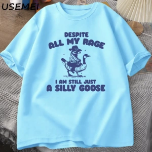 Benim Öfke Despite Ben Hala Aptal Kaz T-Shirt Garip Meme T-Shirt Komik Kaz Tshirt Pamuk Kısa  3066