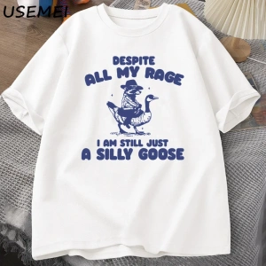 Benim Öfke Despite Ben Hala Aptal Kaz T-Shirt Garip Meme T-Shirt Komik Kaz Tshirt Pamuk Kısa  3066