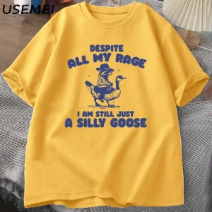 Benim Öfke Despite Ben Hala Aptal Kaz T-Shirt Garip Meme T-Shirt Komik Kaz Tshirt Pamuk Kısa  3066