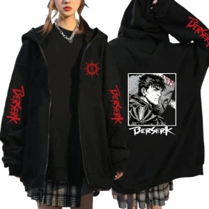 Berserk Anime Fermuarlı Hoodie Model 103 12286 Siyah