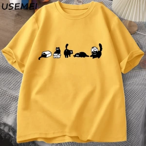 Beş ruh hali kediler T-Shirt büyük boy kedi anne Tee komik pamuk kısa kollu kedi severler T S 2824