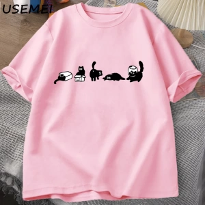 Beş ruh hali kediler T-Shirt büyük boy kedi anne Tee komik pamuk kısa kollu kedi severler T S 2824