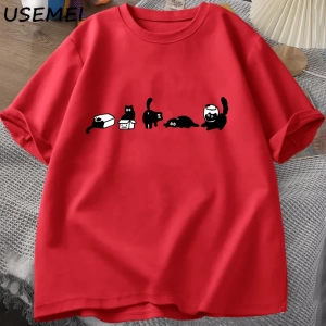 Beş ruh hali kediler T-Shirt büyük boy kedi anne Tee komik pamuk kısa kollu kedi severler T S 2824