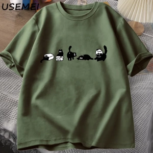 Beş ruh hali kediler T-Shirt büyük boy kedi anne Tee komik pamuk kısa kollu kedi severler T S 2824