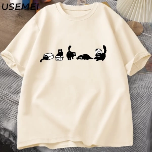 Beş ruh hali kediler T-Shirt büyük boy kedi anne Tee komik pamuk kısa kollu kedi severler T S 2824