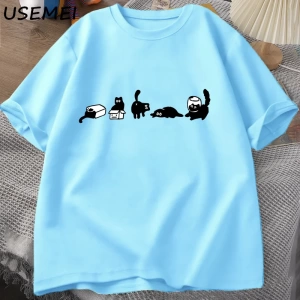 Beş ruh hali kediler T-Shirt büyük boy kedi anne Tee komik pamuk kısa kollu kedi severler T S 2824