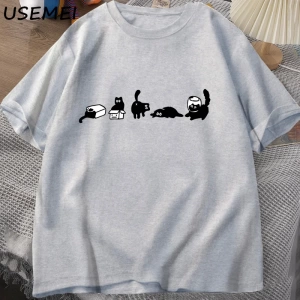 Beş ruh hali kediler T-Shirt büyük boy kedi anne Tee komik pamuk kısa kollu kedi severler T S 2824